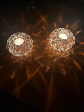 Orrefors Kostaboda Clear Raspberry Bubble Glass Votive Holders